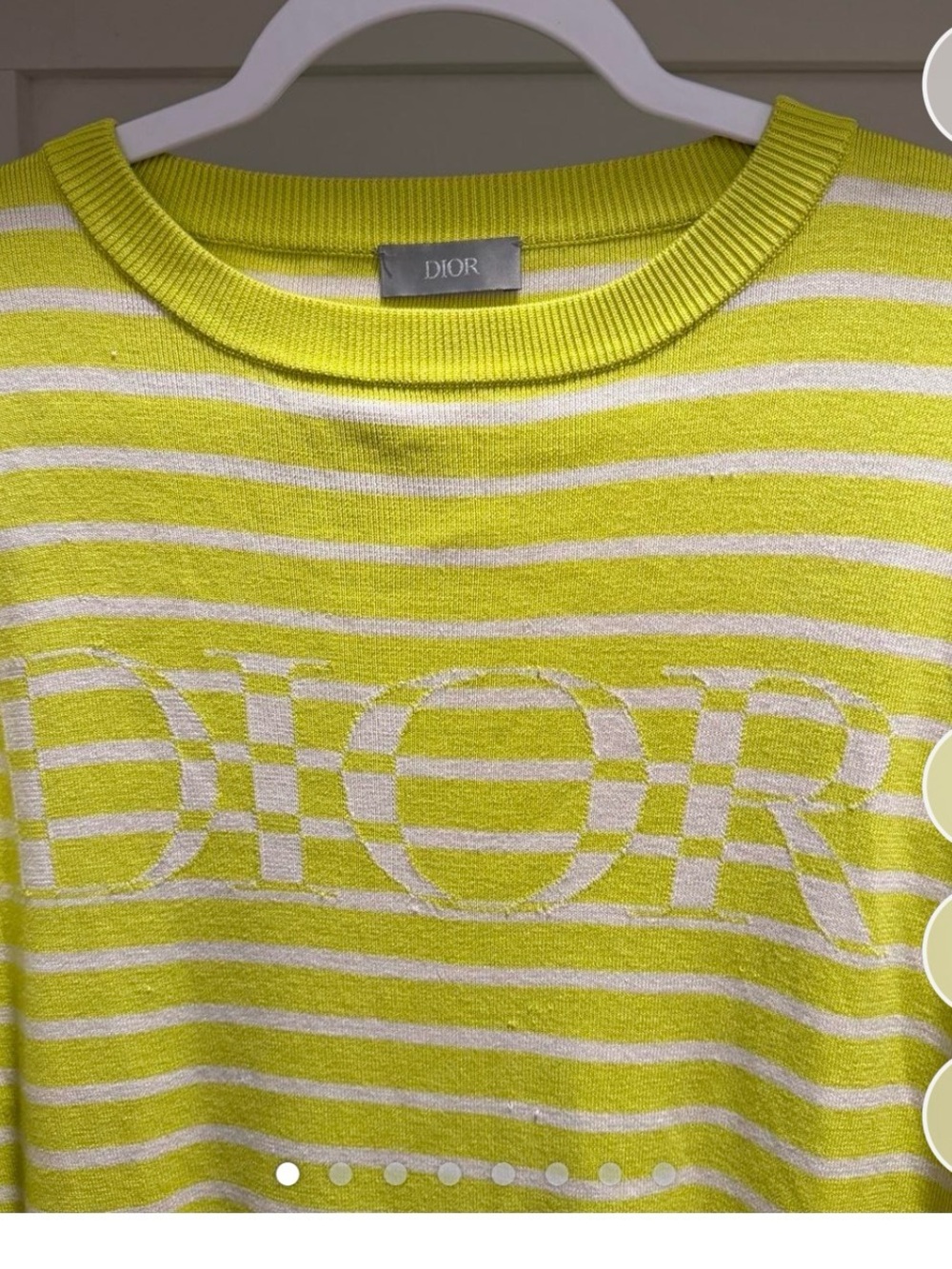 Dior Men’s Tennis Lime Green & White Striped Knit Pullover